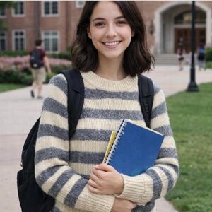 Banana Republic Cream and Gray Striped Sweater